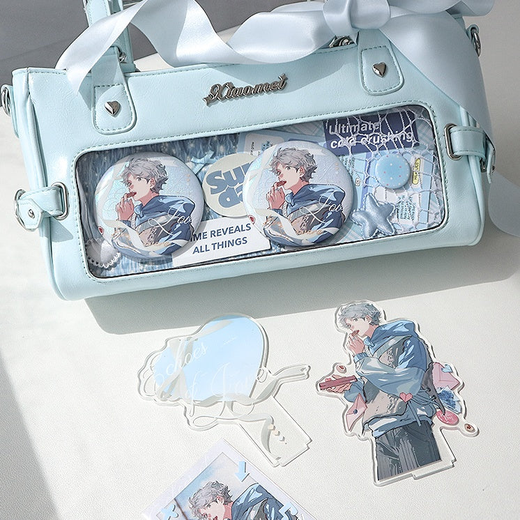 Blue Vintage PU Leather Transparent Window Small Square Ita Bag