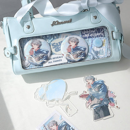 Blue Vintage PU Leather Transparent Window Small Square Ita Bag