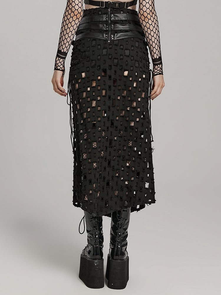 Black Punk Cross Hollowed Slit Skirt