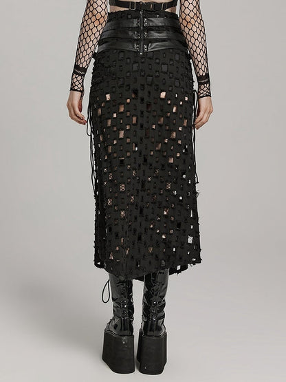 Black Punk Cross Hollowed Slit Skirt