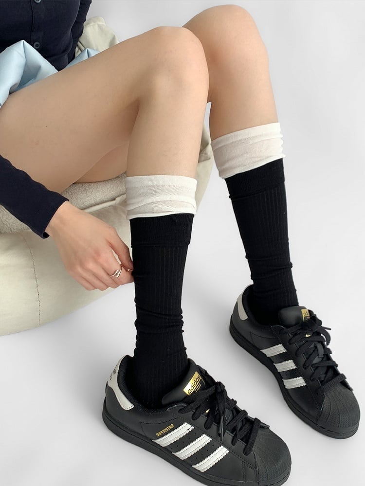 Black&Beige Knitted Calf Socks