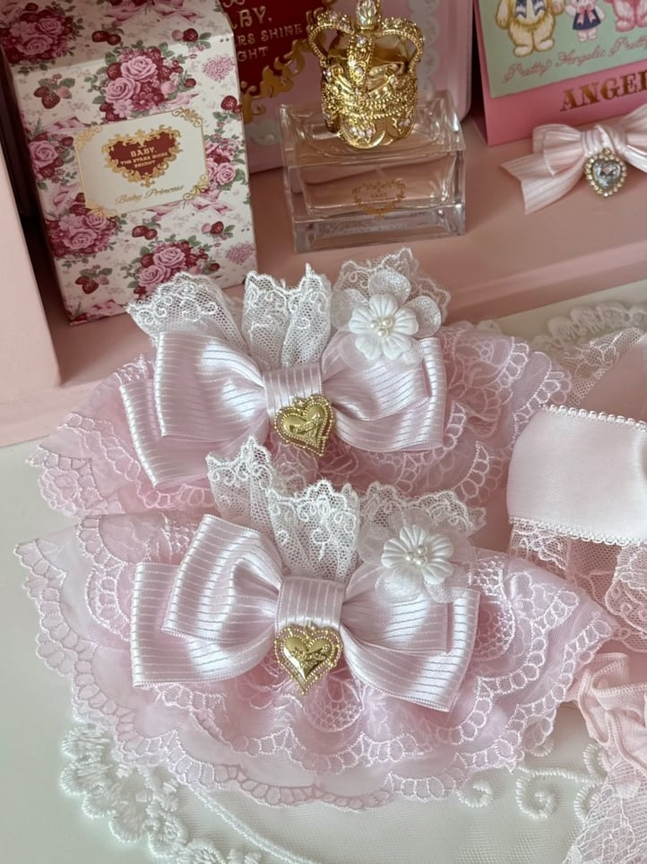 Pink/Pink&Blue Floral Design Heart Decorated Striped Pattern Bowknot Wrist Cuffs