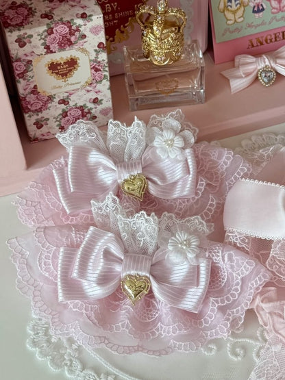 Pink/Pink&Blue Floral Design Heart Decorated Striped Pattern Bowknot Wrist Cuffs