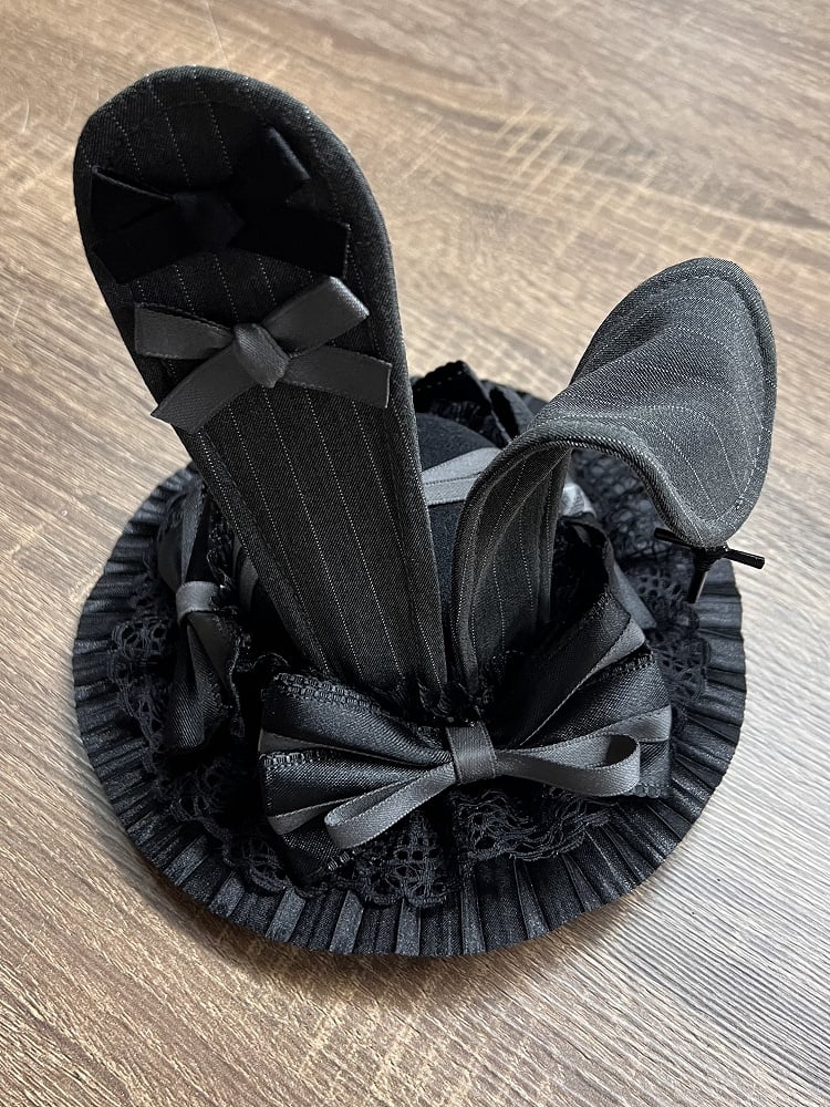 Dark Gray Gothic Lolita Bunny Ears Mini Hat
