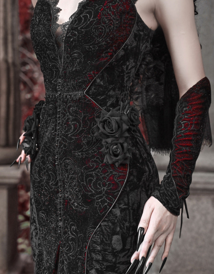 Romantic Goth Deep V-neck Sweetheart Neckline Vampire Mermaid Dress