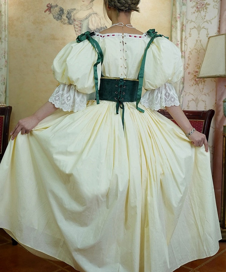 Bavarian Landhaus Historical Costume - Light Yellow Boned Bodice Top + Skirt + Corset Belt