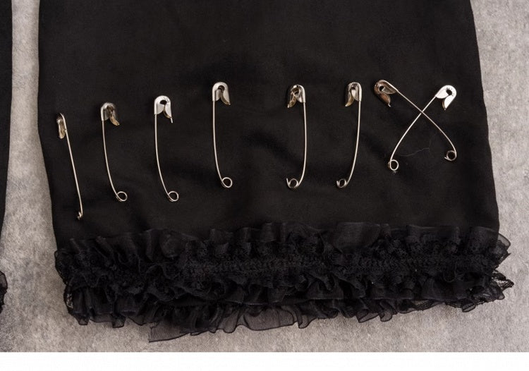 Pins and Studs Decorated Black and Blue Bowknots Gothic Leg Warmers