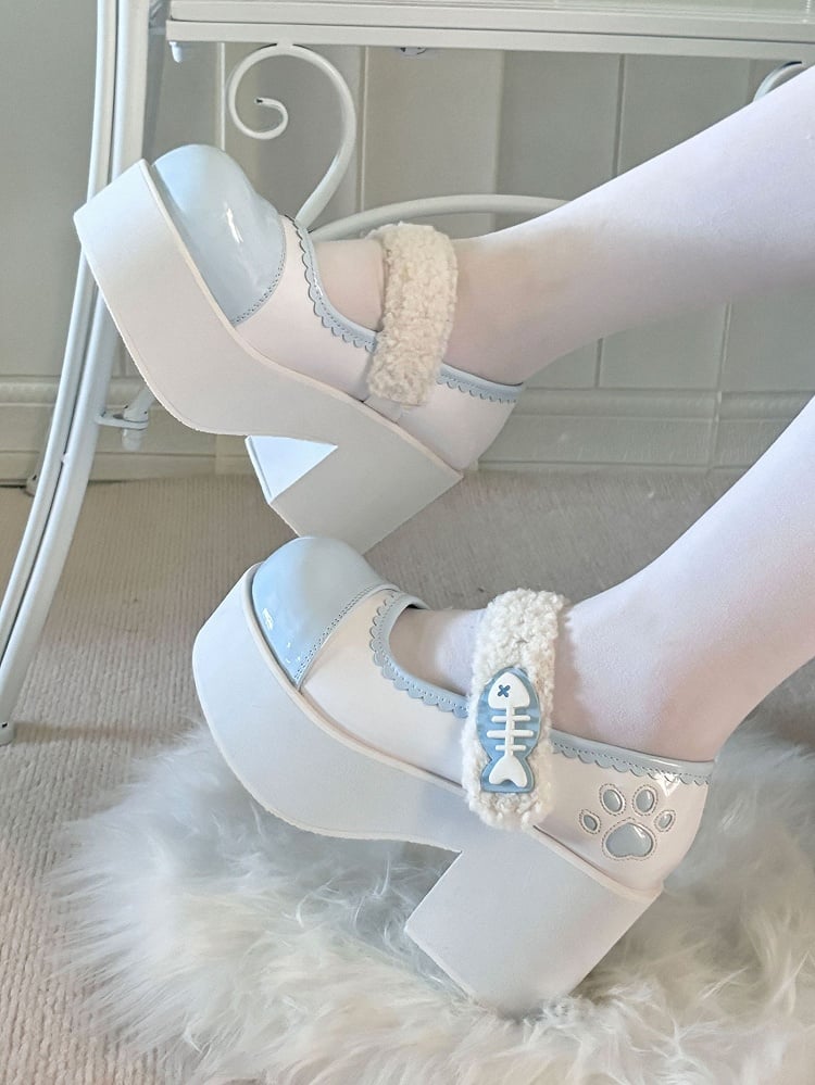 Tenshi Kaiwai Light Blue Jirai Kei Claw Fishbone Design Platform Shoes