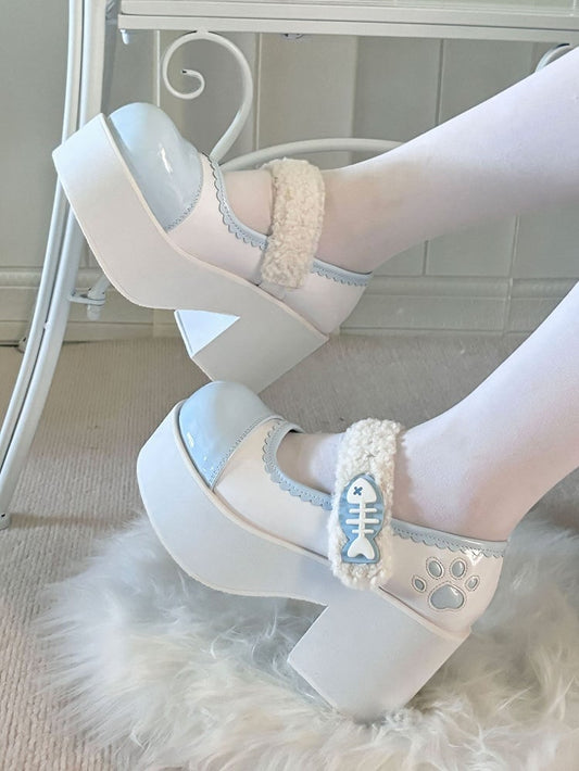 Tenshi Kaiwai Light Blue Jirai Kei Claw Fishbone Design Platform Shoes