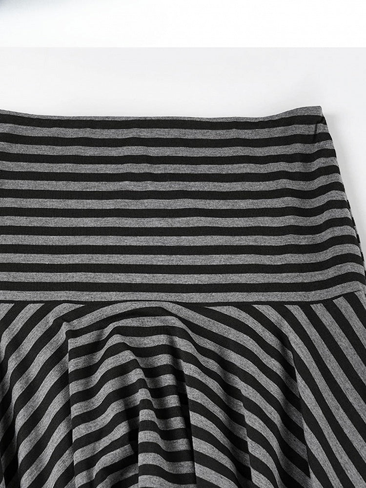 Black Y2K Striped Pattern Handkerchief Hem
