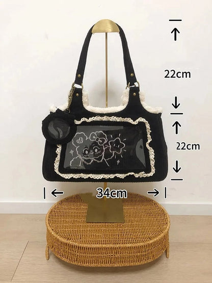Corduroy Lace Trim Creamy White Daily Ita bag with Card Holder Charm