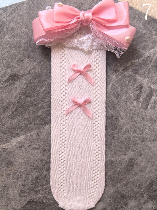 14 Options Black/White Lolita Calf Socks With Bowknot Details And White Lace Cuffs