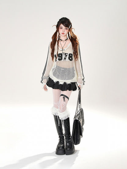 White/Black Elastic Waist Mini Bubble Skirt
