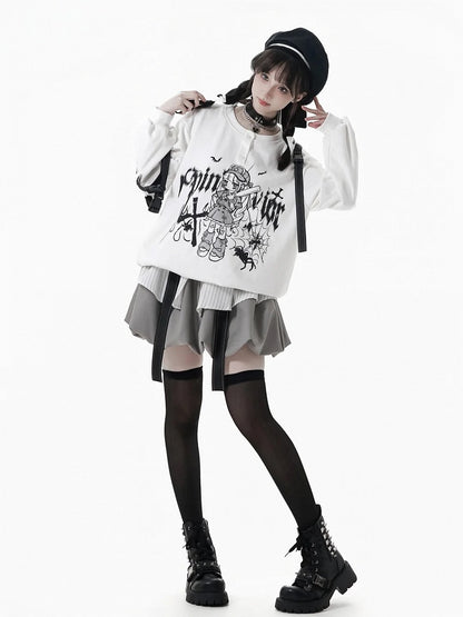 Gray/Black & Red Playful Bubble Mini Skirt with Dynamic Strap Accents