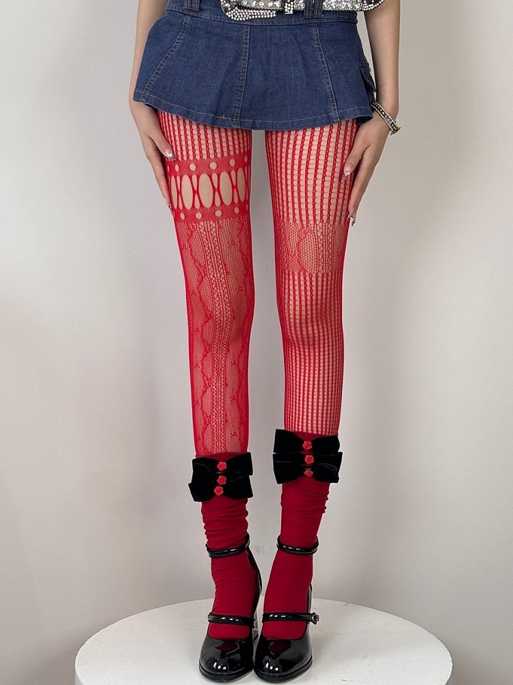 6 Color Options Y2K Asymmetrical Design Cut-out Details Tights