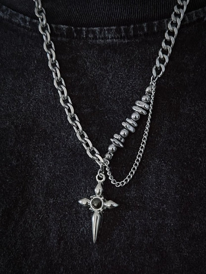Gothic Silver Cross Pendant Chain Necklace