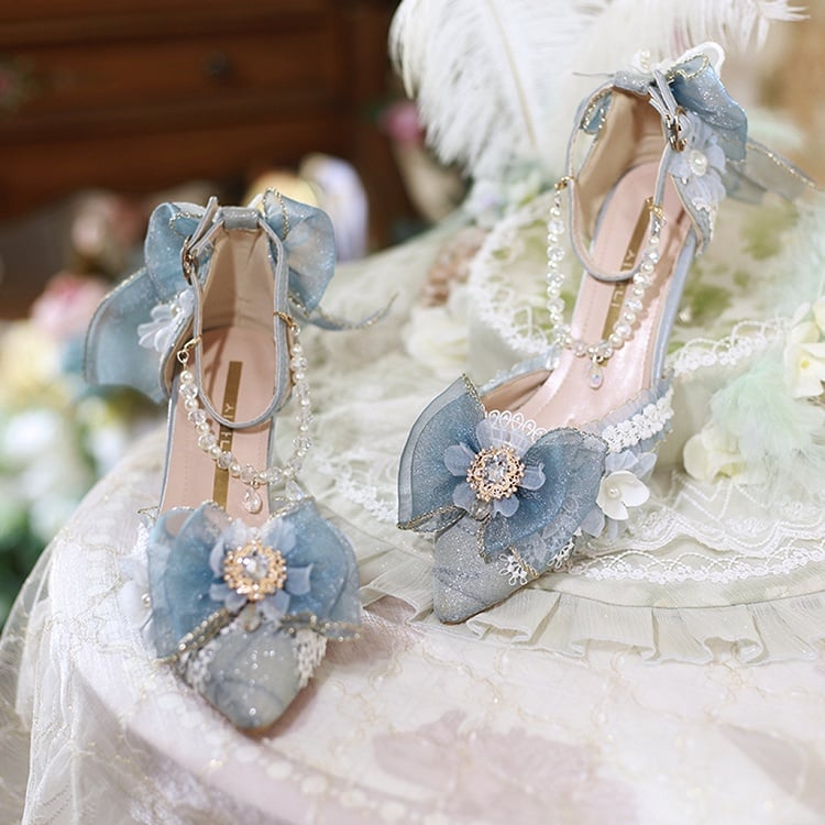 Blue Detachable Chains Pointed Toe Hime Lolita High Heels