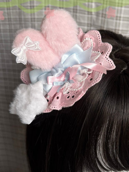 3 Color Options Bowknot Details Plush Bunny Ear Hairclip With Plush Star