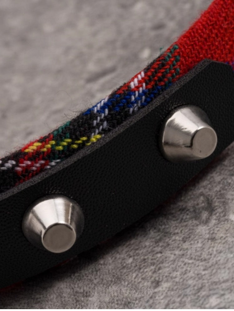 Red And Black Plaid Pattern Heart Buckle With Studs KC