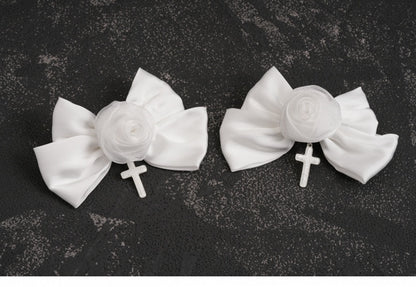 Cross Charm Gothic White Rose Bowknot Hairclips