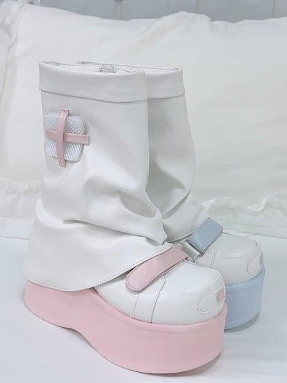 Blue&Pink Yami Kawaii Zip Closure at Sides Platform Boots