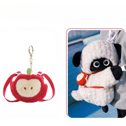 Cute Little Lamb White&Black Plush Backpack/Crossbody Bag + Keychain