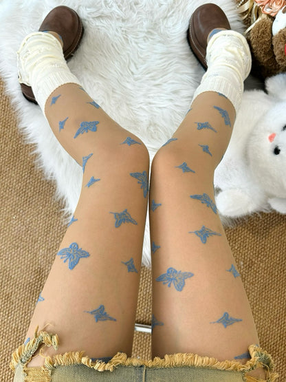 Nude Gyaru Fashion Butterfly Embroidered Tights