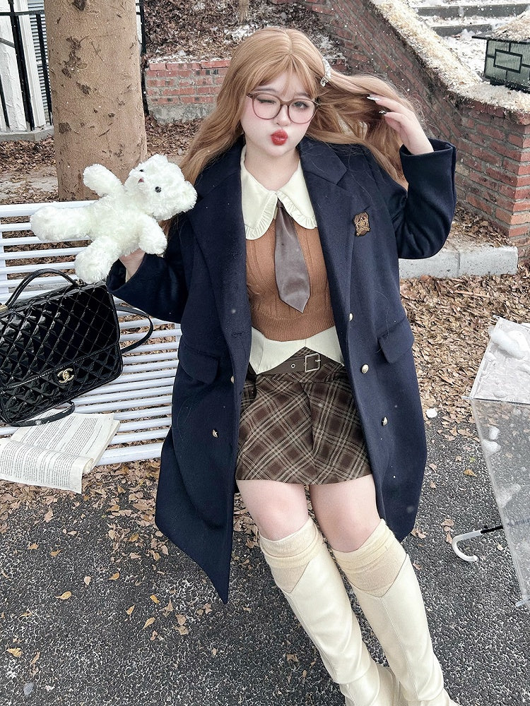 Plus Size Coffee V-neck Preppy Vest