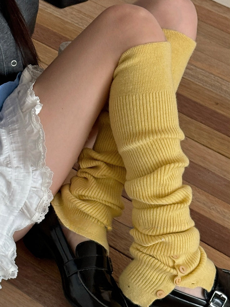 White/Camel/Pink/Yellow/Coffee/Black/Grey Y2K Button Split Leg Warmers