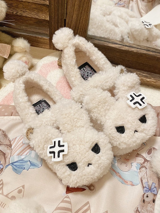 White Plush Bunny Sweet Lolita Slipons