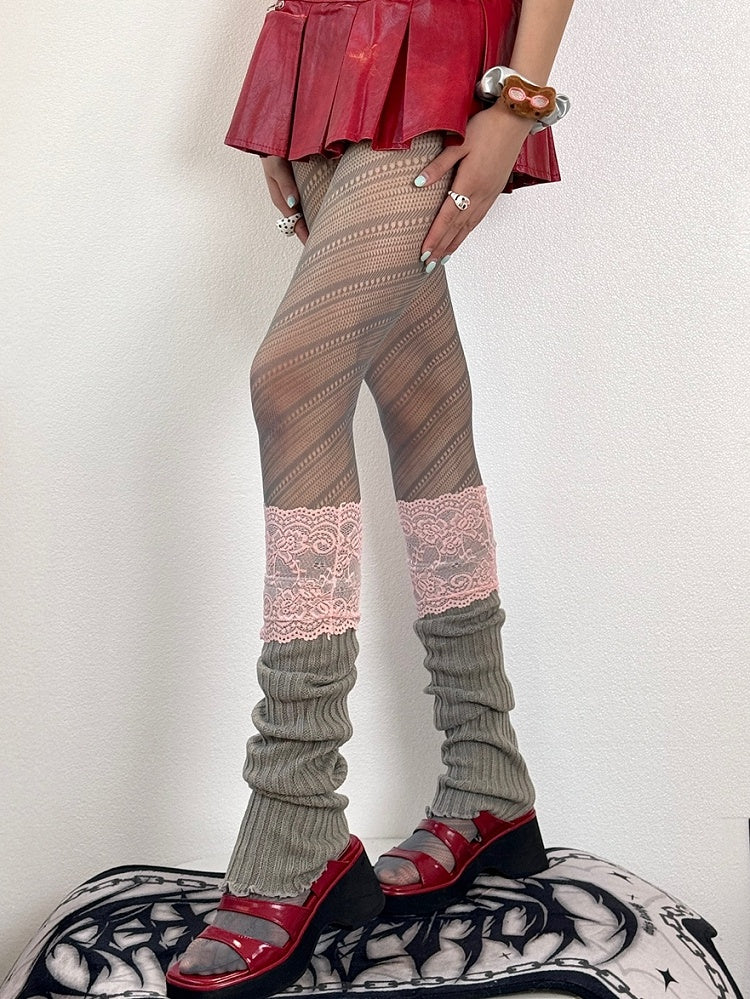 Black/Brown/White/Red/Gray Y2K Striped Pattern Tights