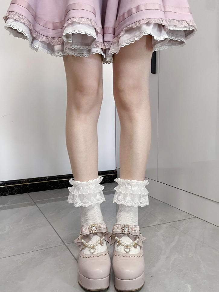 Jirai Kei Lace Cuffs White Cotton Ankle Socks