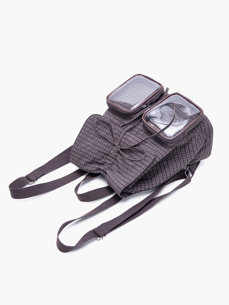 Chic Brown Mini Double-Layer Ita Bag With Charming Bow Drawstring