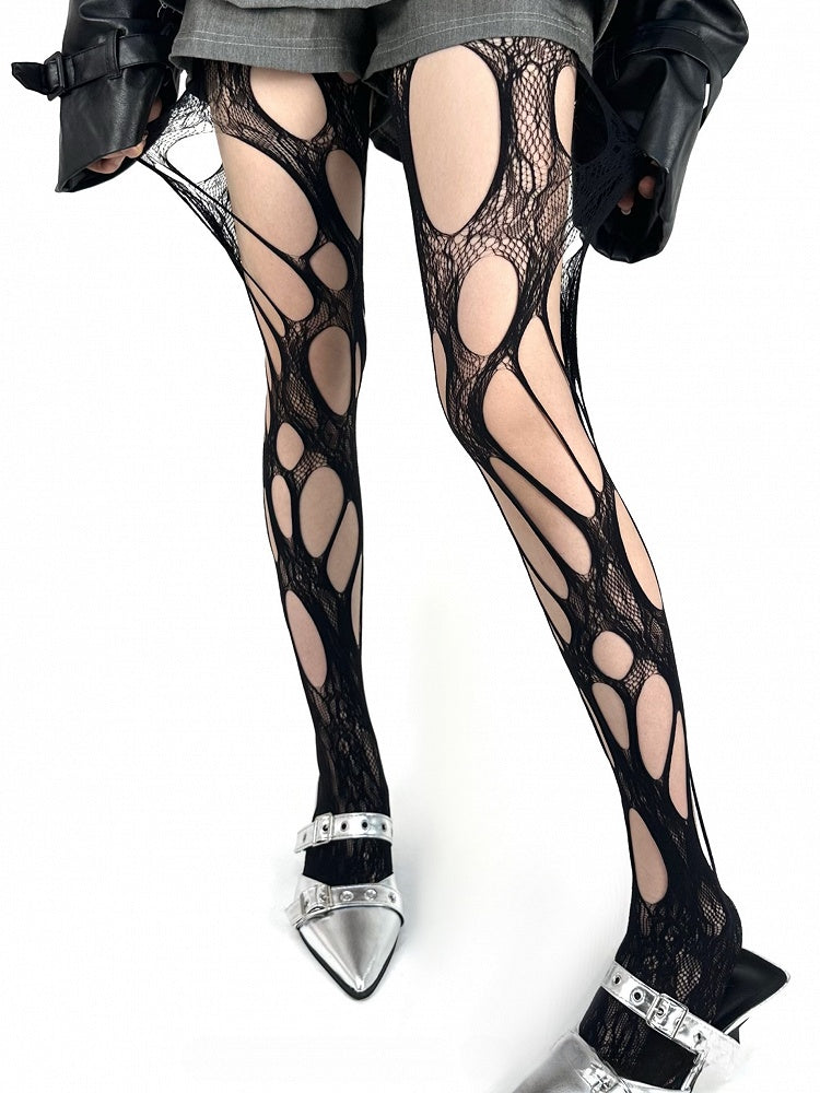 4 Color Options Punk Asymmetrical Cut-out Design Fishnet Tights