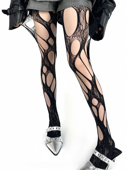 4 Color Options Punk Asymmetrical Cut-out Design Fishnet Tights