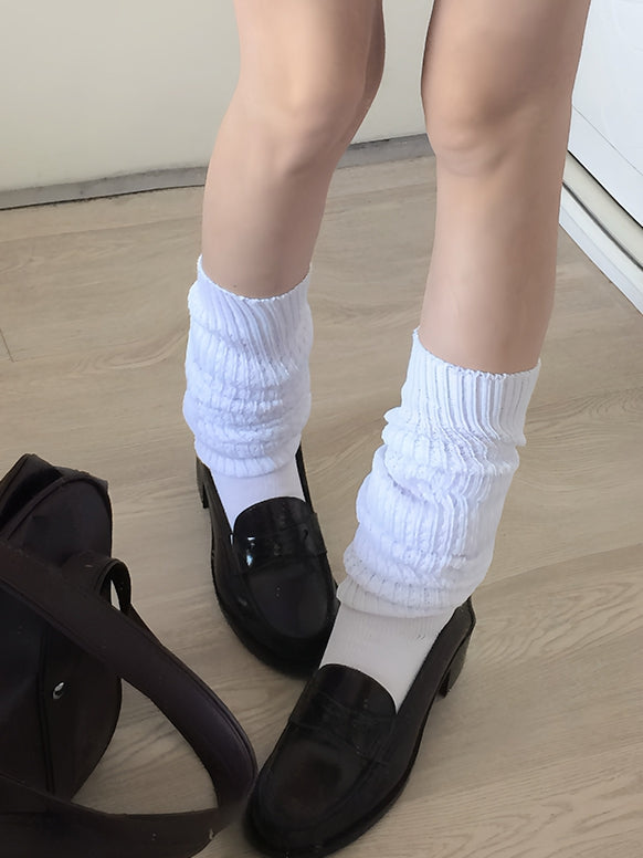 White JK Uniform Knitted Calf Socks 60CM/100CM Length