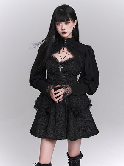 Black Mock Neck Long Sleeves Bolero