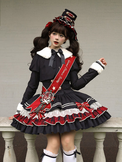 Black Juliette Sleeves Lolita Cropped Coat with White Faux Fur Collar and Cuffs