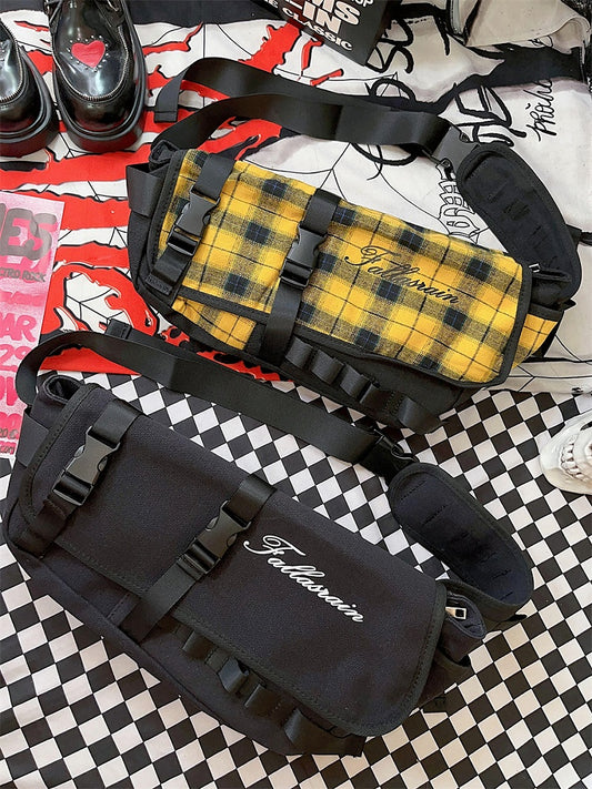 Yellow Plaid/Black Design Casual Crossbody