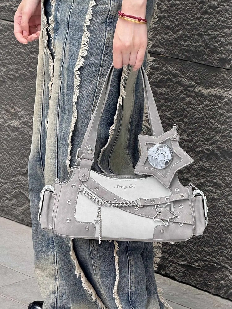 Gray PU Y2K Shoulder Ita Bag With Star Charm