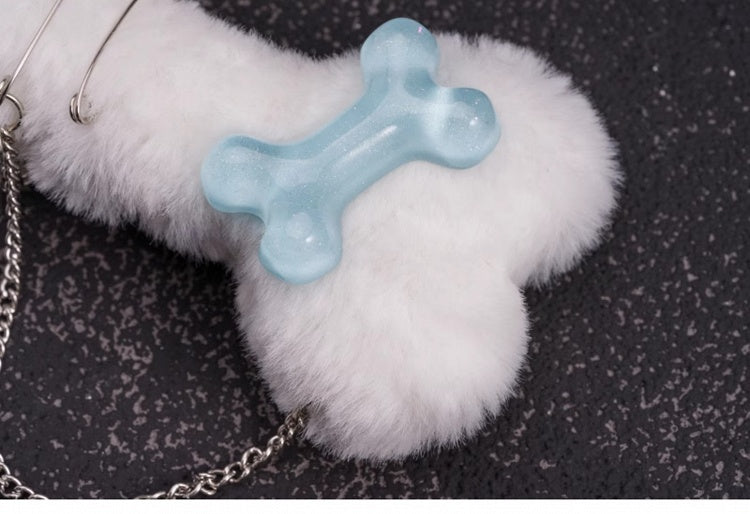 2 Options Star Charm Handmade White Plush Bone Hairclip with Chain