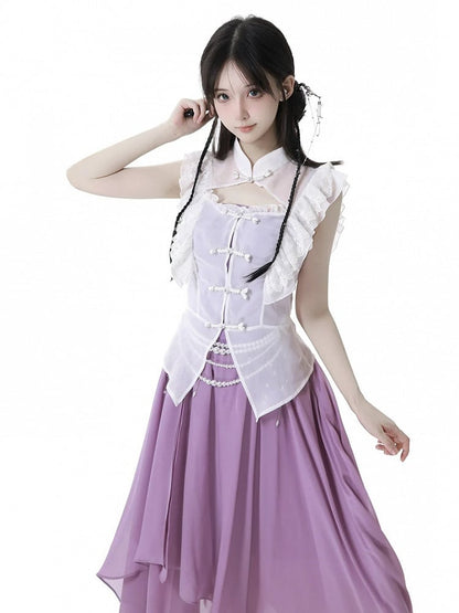 Purple Chiffon Spaghetti Strap Dress Long/Short Version