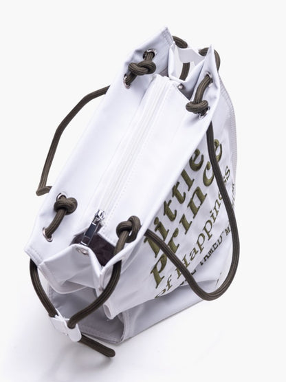 Chic White & Green Alphabet Embroidery Tote Bag with Zipper Closure And Drawstring Strap