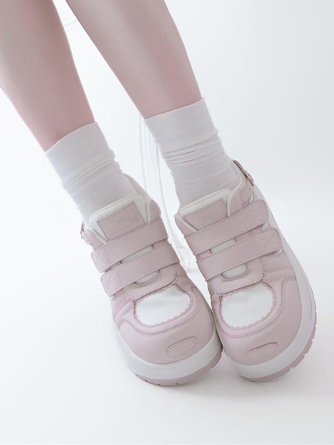 Pink Velcro Strap Closures Platform Sneakers