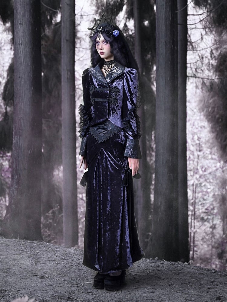 Puff Sleeves Purple Velvet Gothic Jacket Irregular Hem