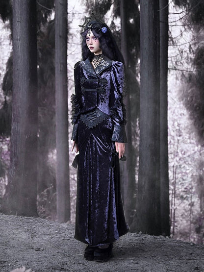 Puff Sleeves Purple Velvet Gothic Jacket Irregular Hem