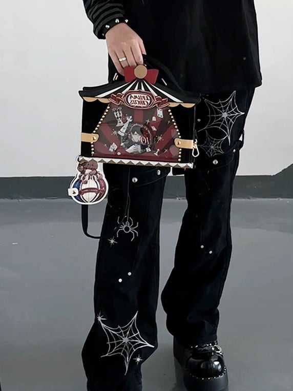 Black Circus Sweet Bunny and Bear Print Ita Bag