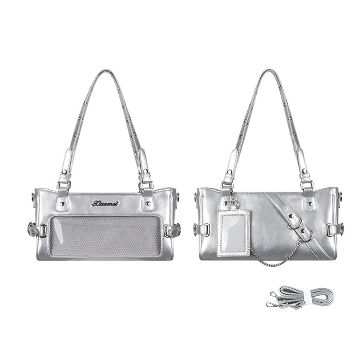 Silver Versatile Transparent-Window PU Leather Ita Bag