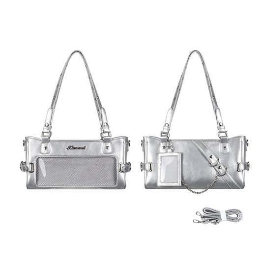 Silver Versatile Transparent-Window PU Leather Ita Bag