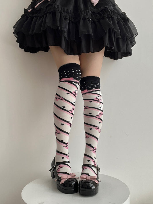 Little Candy Cotton Over-the-Knee Stockings - Black and Pink Stripes